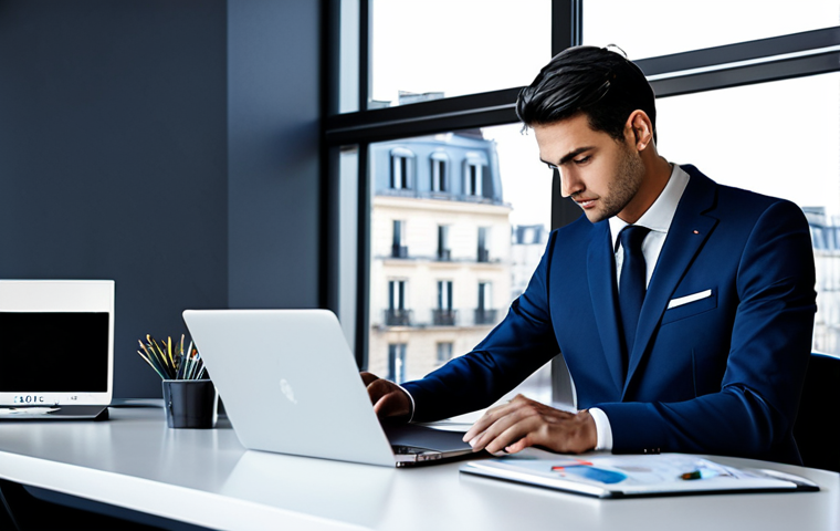 **
"A Parisian business analyst in a tailored, dark blue professional suit, working on a laptop in a bright, modern co-working space with large windows overlooking the city. Fully clothed, appropriate attire, safe for work, perfect anatomy, natural proportions, professional digital art, high quality."
**