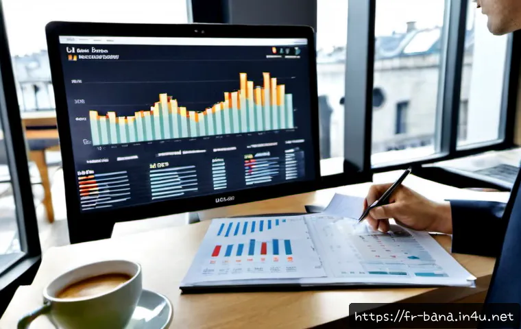 비즈니스 애널리스트 업무 분석 방법 - Photorealistic business analyst in a modern Paris office, carefully comparing printed sales charts, ...